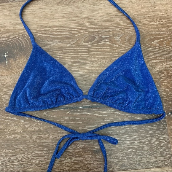 Monday swimwear Womens blue shimmer triangle tie neck / tie back bikini top S - Picture 2 of 7